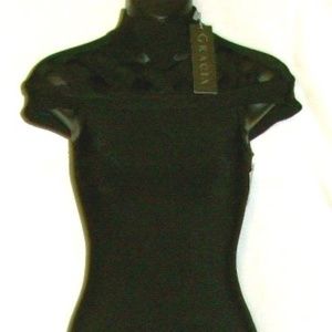 GRACIA BLACK BANDAGE DRESS W/ CROSSED LINE BLACK